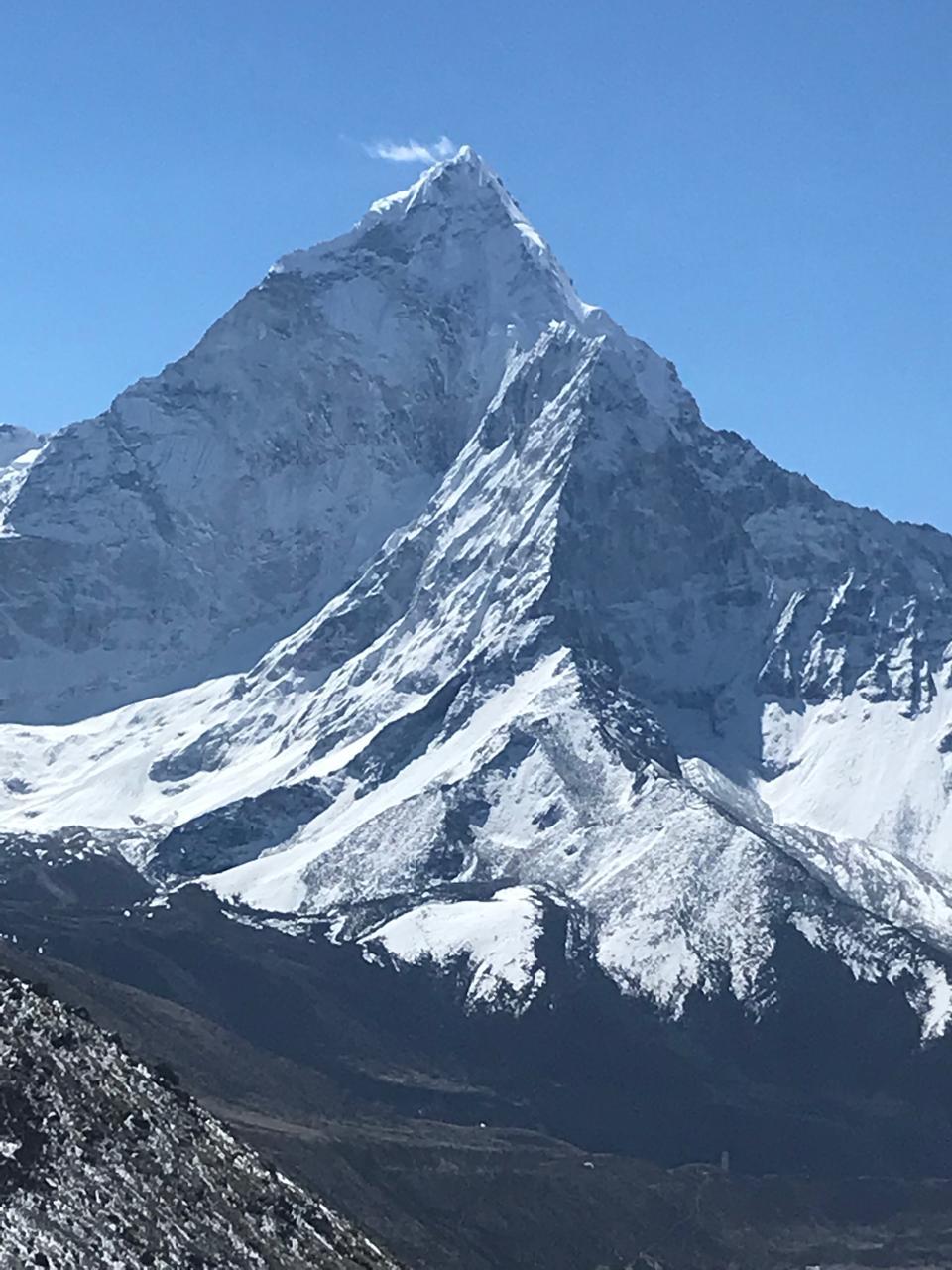 Snowy Himalayan peak seen during Lobuche route
